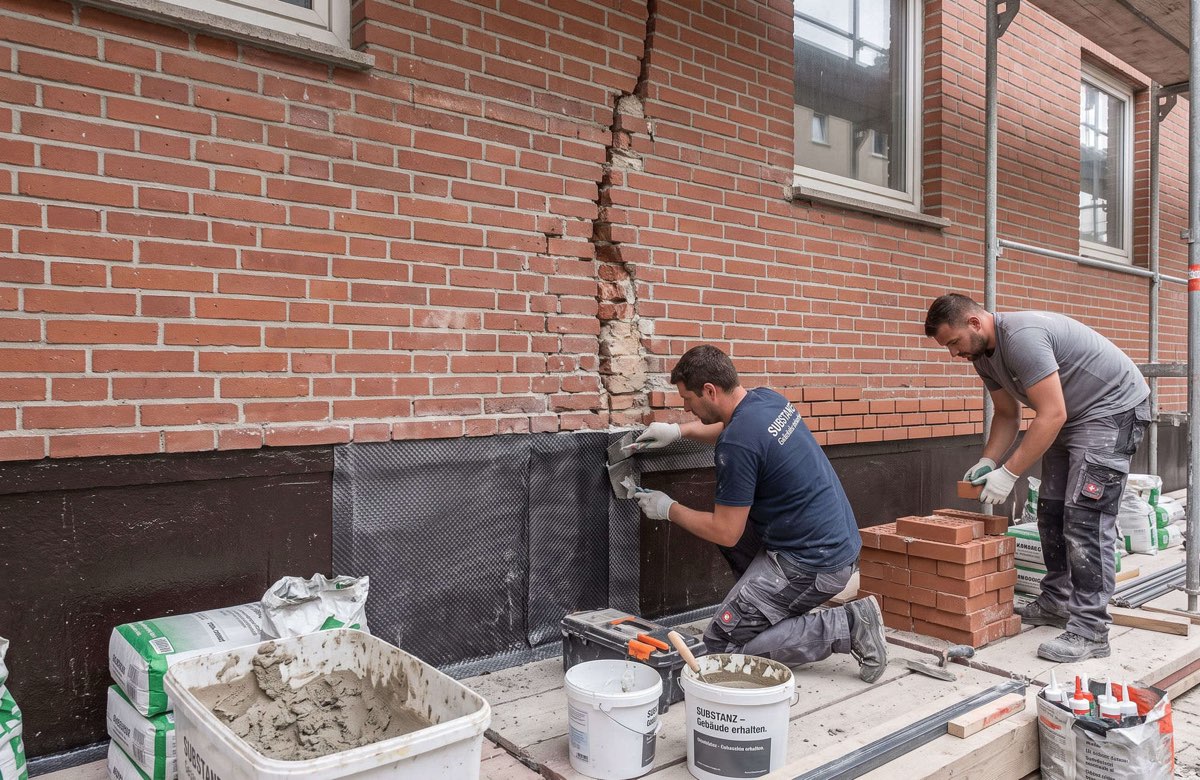 Sanierung einer Klinkerfassade – Riss- und Sockelsanierung